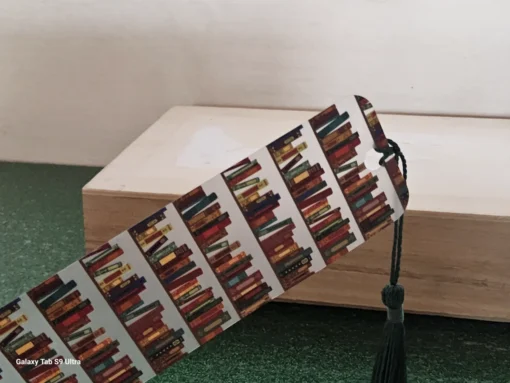 Colorful bookshelf design bookmark with black tassel