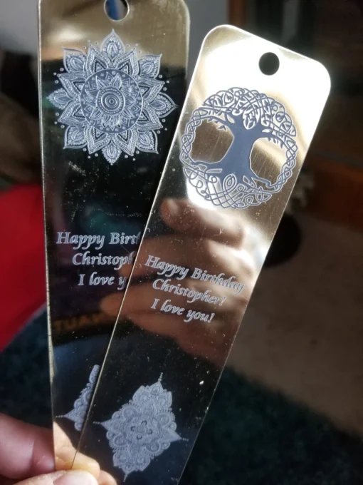 engraved bookmarks with mandala and tree of life design
