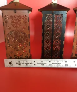 arge sugar skull wooden lantern with LED lights, shown next to a 12-inch ruler for scale. 01